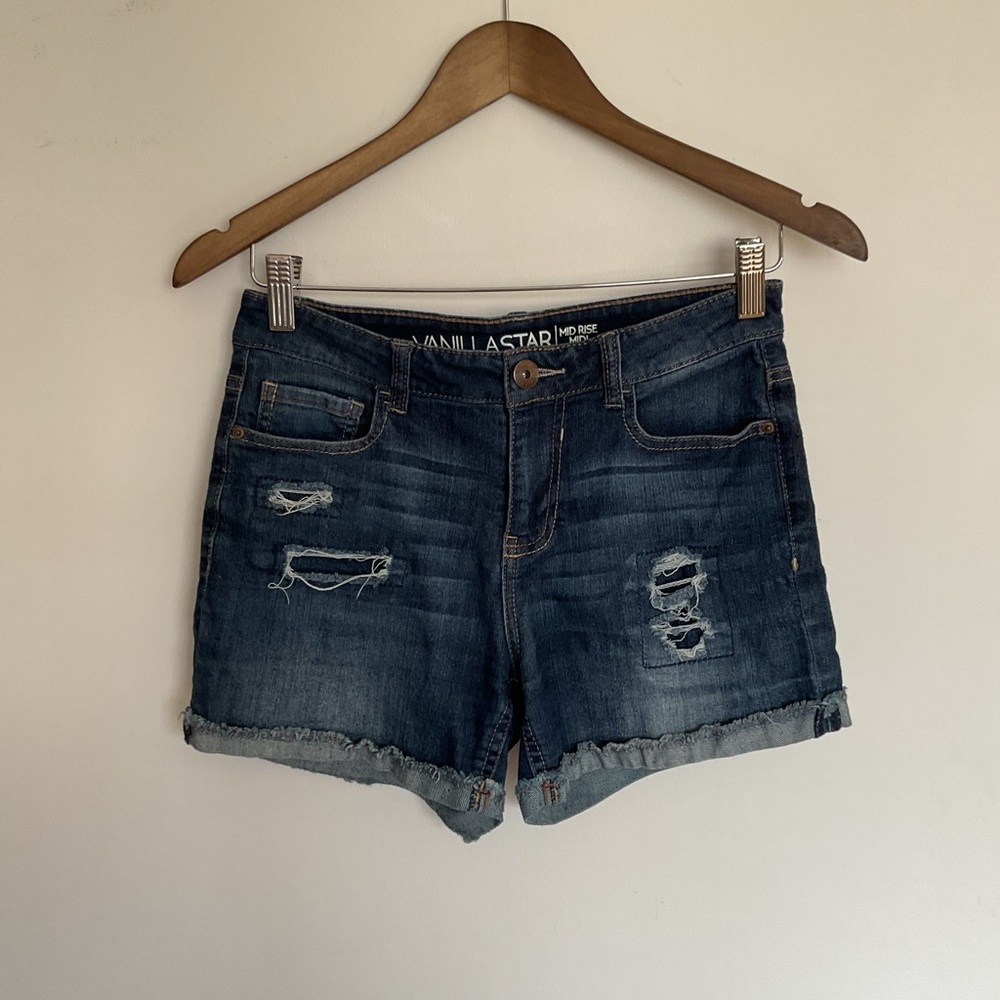 Vanilla Star Blue Distressed Cuffed Jean Shorts